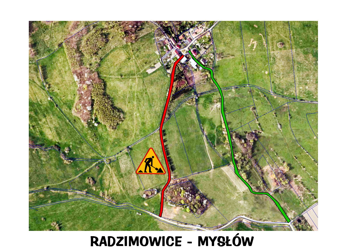 mapa z alternatywną trasą do Radzimowic