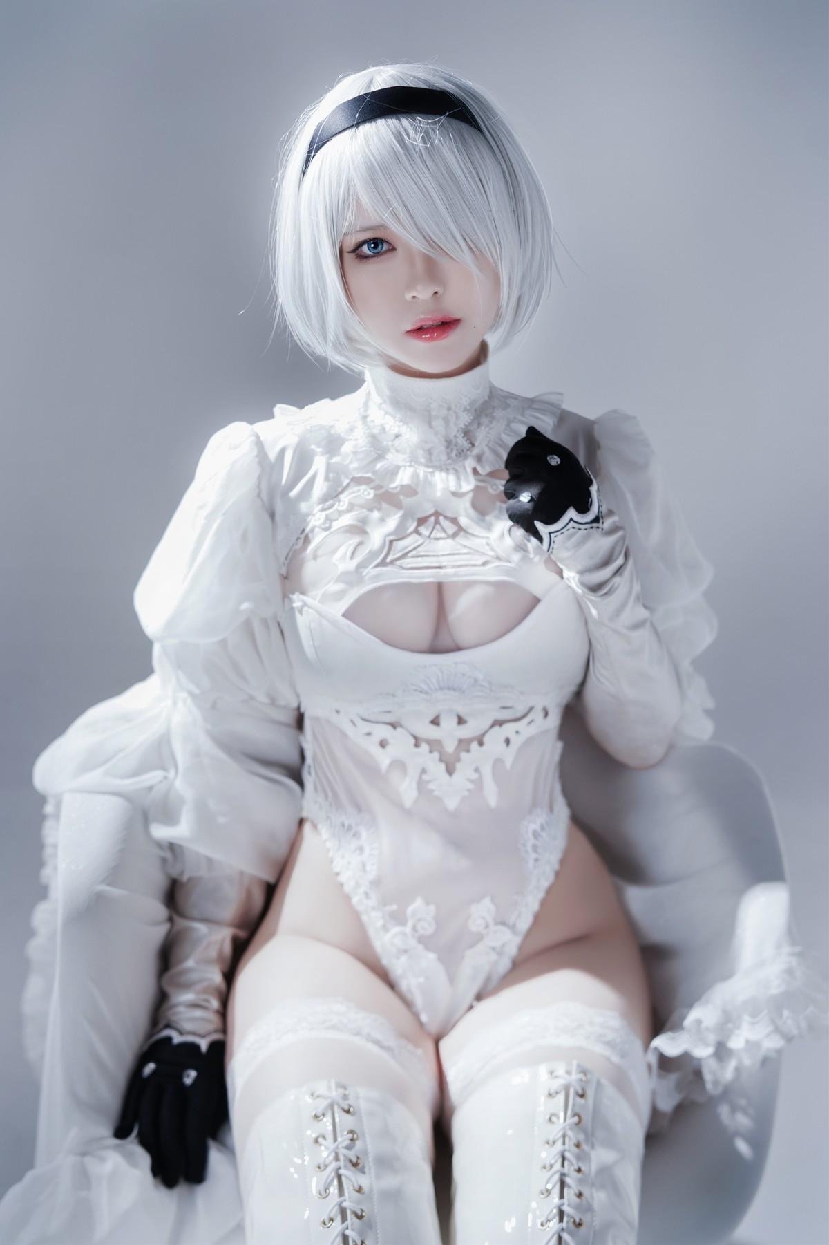 Cosplay 半半子 Automataヨルハ二号B型 白いドレス(14)