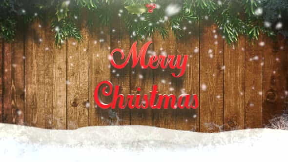 Animated closeup Merry Christmas text, white snowflakes and wood background | Events - VideoHive 29540160