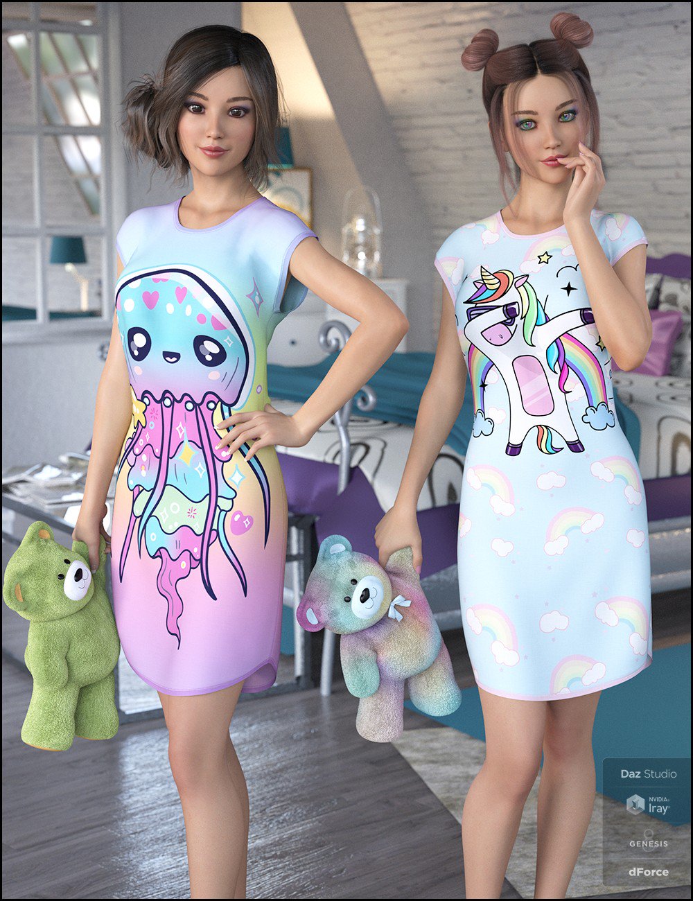 Kawaii Textures for dForce Snuggle Up PJs and Accessories