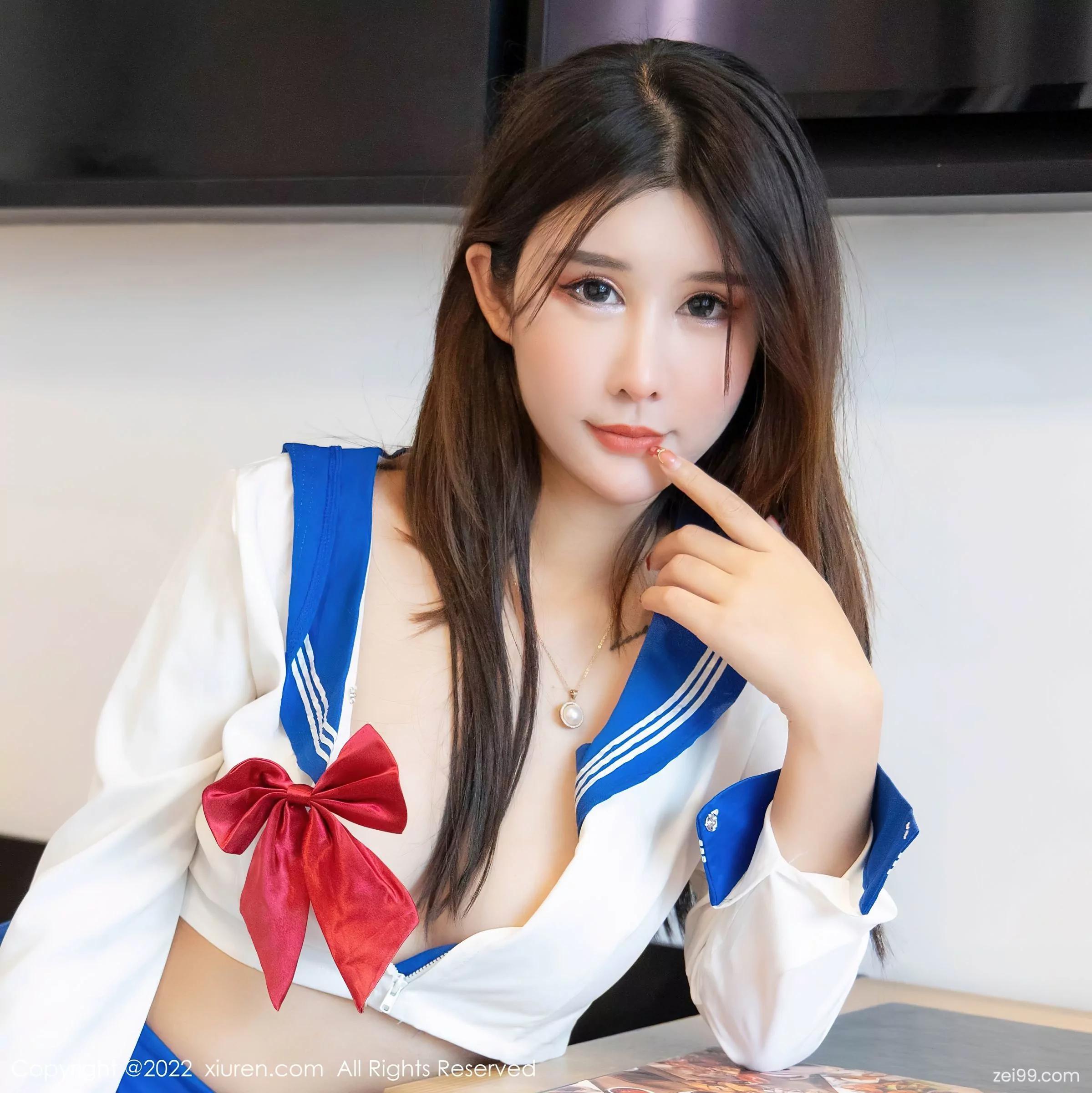 [XiuRen秀人网] No.4781 夏沫沫tifa 制服诱惑系列 白色上衣蓝色短裙搭配黑丝(23)