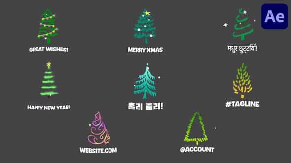 Cartoon Christmas Trees Animations Icons And Titles For After Effects - VideoHive 56033823