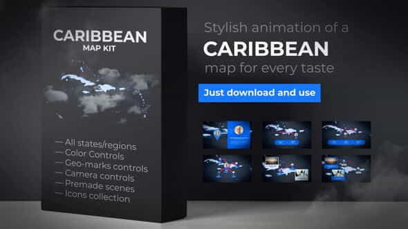 Map of Caribbean Islands with - VideoHive 24374539