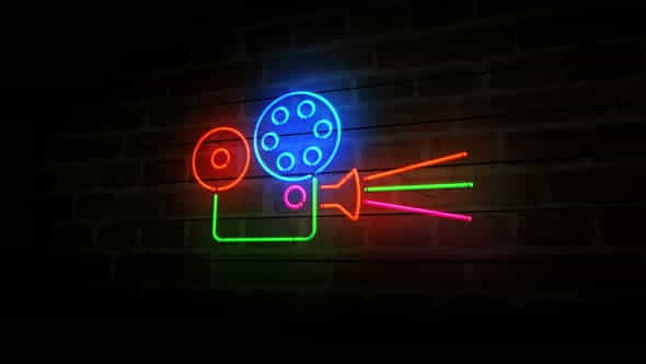 Cinema neon on brick wall - VideoHive 33521971