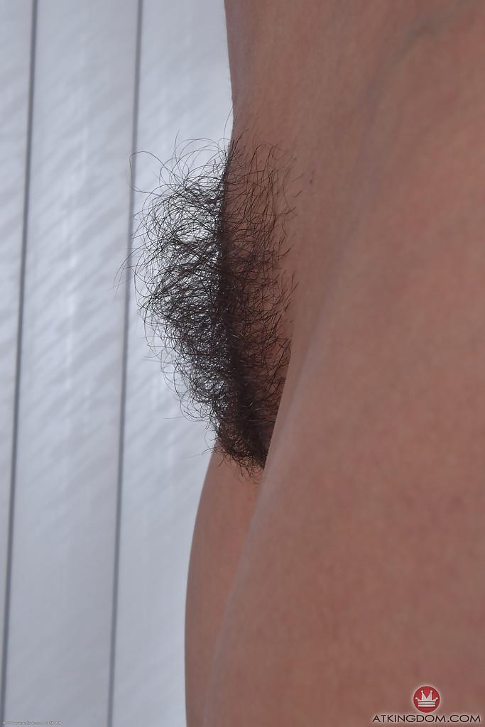 Older brunette solo girl Sheena Ryder flaunting hairy bush in stockings(4)