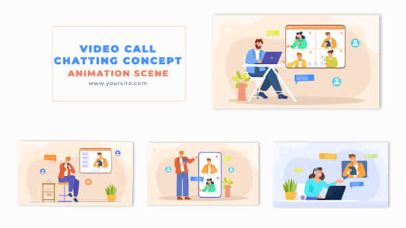 Video Call Meeting Flat Design Character Animation Scene - VideoHive 49459123