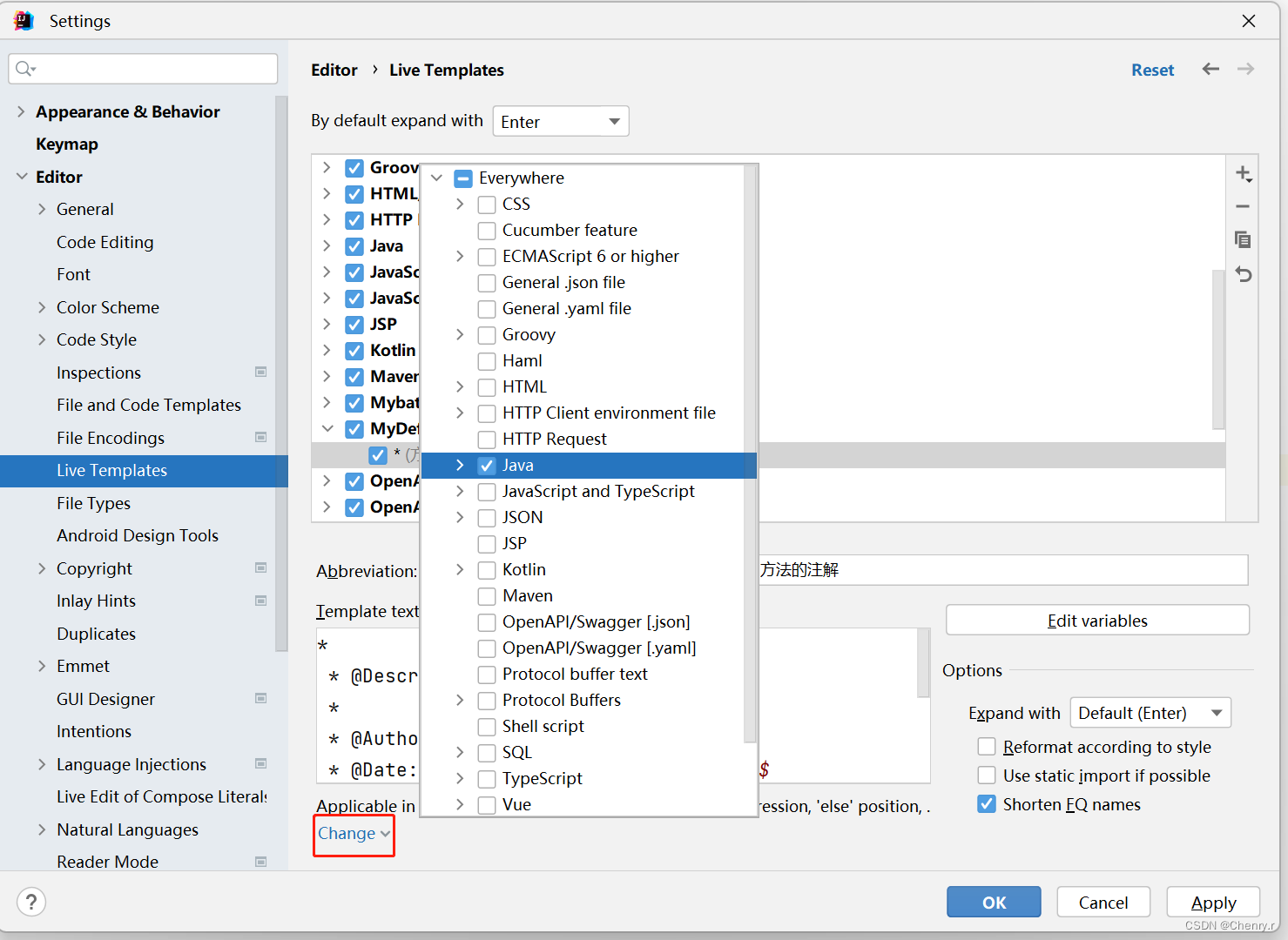 设置Define勾选Java