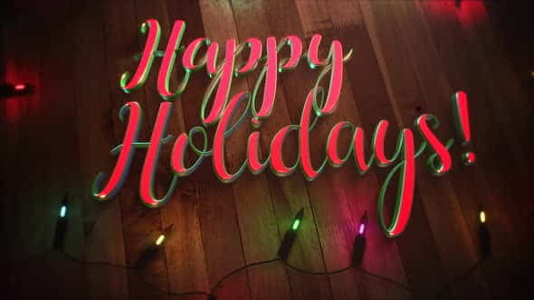 Animated closeup Happy Holidays text and colorful garland on wood background | Events - VideoHive 29319176