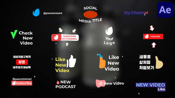 Social Media Buttons And Titles For After Effects - VideoHive 52411268