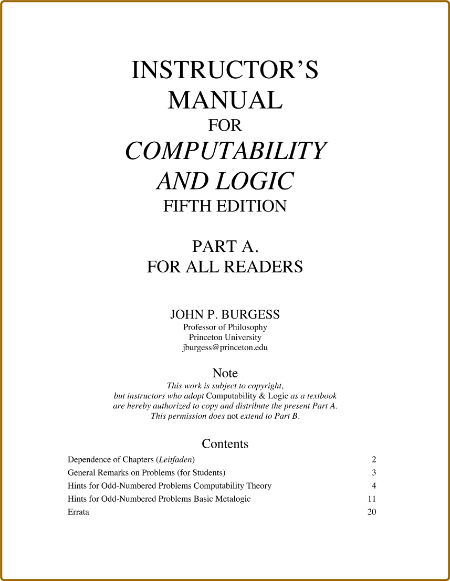 Computability and Logic 5th Edition (Instructor's Solution Manual) (Solutions)