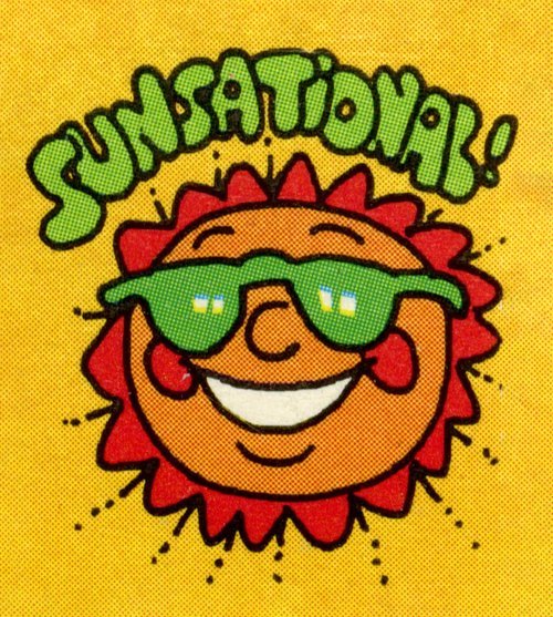 70s "sun-sational" sticker of sun with sunglasses