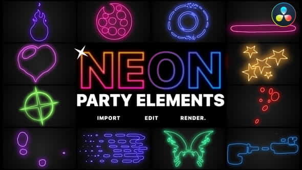 Neon Party Elements | DaVinci - VideoHive 34503169