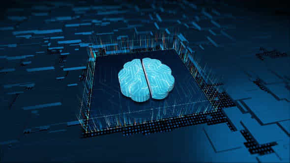 3D Blue Digital Brain Logo And Particles With Circuit Board On 3D Abstract Background - VideoHive 44353972