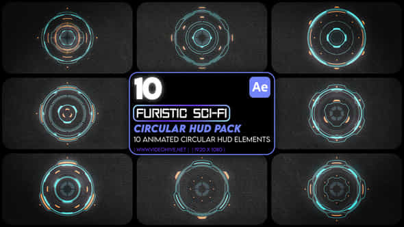 10 Futuristic Scifi Circular Hud Pack - VideoHive 53746031