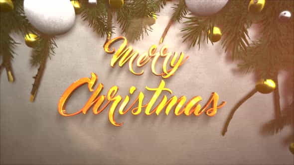 Animated close up Merry Christmas text, white and yellow ball, green Christmas branch on paper | Events - VideoHive 29540168