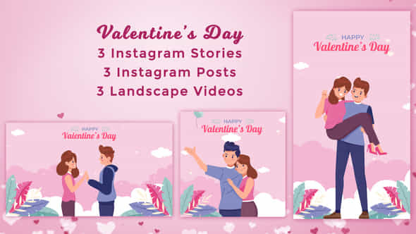 Valentines Day Romantic Couples Instagram Stories Posts Cartoon Animation Pack - VideoHive 43351774