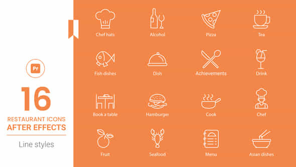 Restaurant Line Icons - VideoHive 44732677