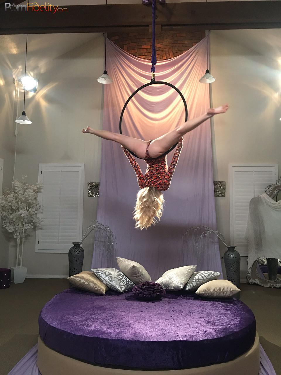 Superb blonde doll Arya Fae doing aerial yoga and showing her tits and ass(18)