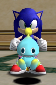 an image of sonic holding up a chao