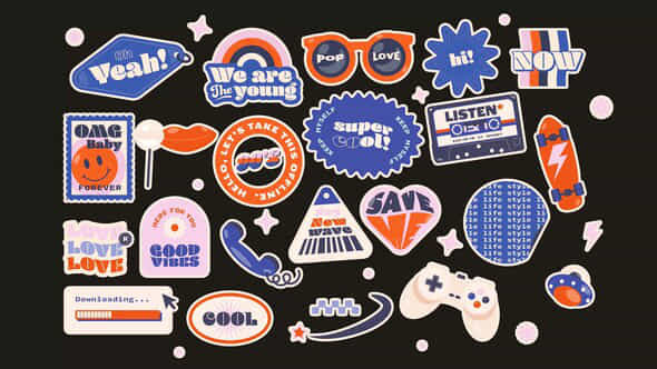 Retro Y2k Stickers Looped Animation - VideoHive 49411175