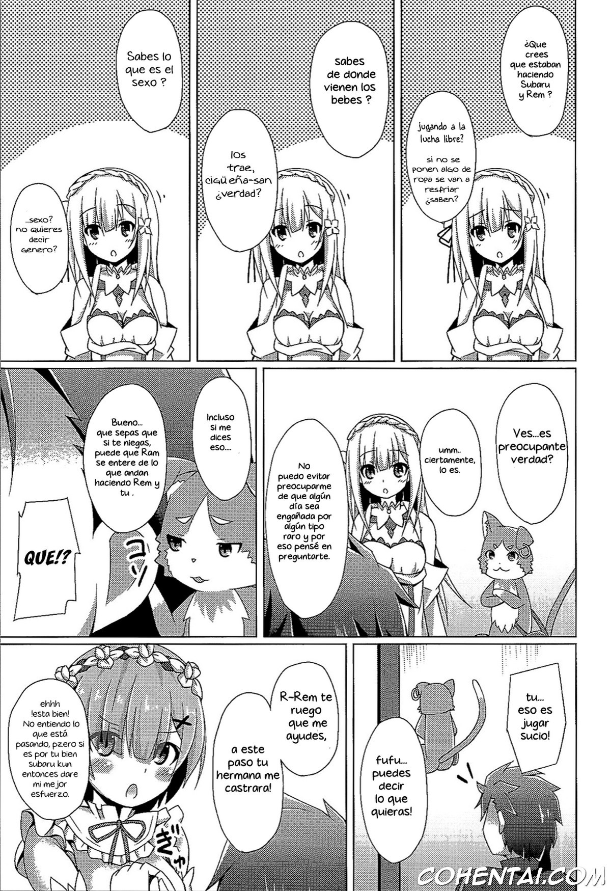 Oshiete Rem Sensei – Emilia-tan to Manabu Hajimete no SEX (Re:Zero kara Hajimeru Isekai Seikatsu) xxx comics manga porno doujin hentai español sexo 