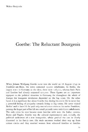 Benjamin, Walter   Goethe Reluctant Bourgeois (New Left Review 1!, May June 1982)
