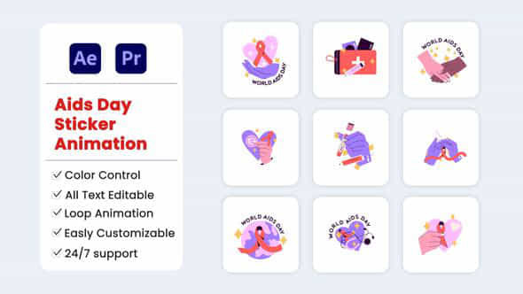 Aids Day Stickers - VideoHive 55383566