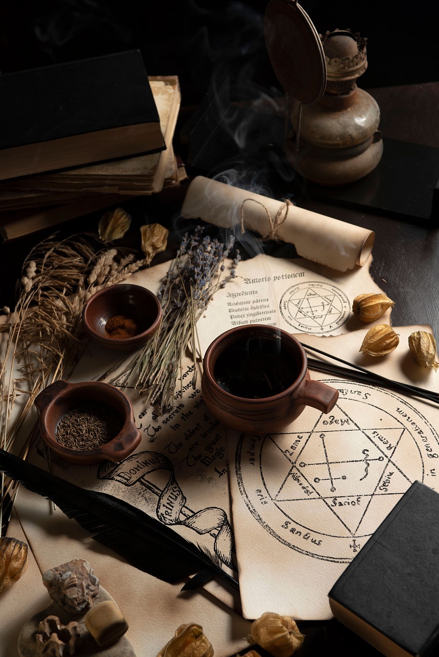 Occult paraphernalia on desk