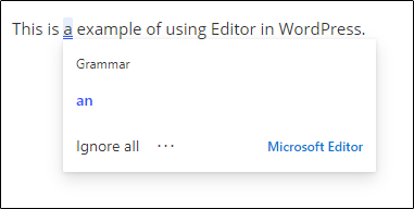 Editor in action in WordPress