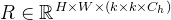 R\in {\mathbb{R}_{}}^{H\times W\times \left ( k\times k\times {C_{h}}^{} \right )}