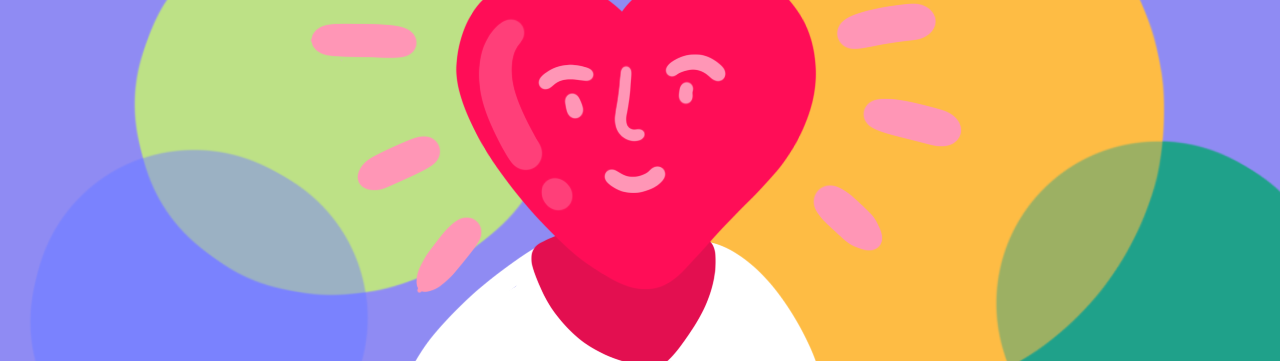 desenul unei persoane cu capul în formă de inimă cu o dispoziție afectuoasă