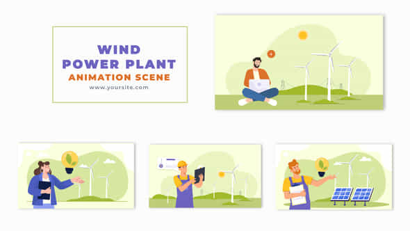 Wind Power Plant Technician Flat Design Character Animation Scene - VideoHive 49459590