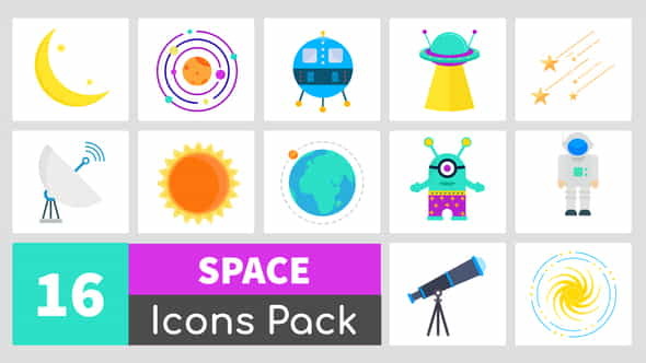 16 Animated Space Icons Pack - VideoHive 24350877