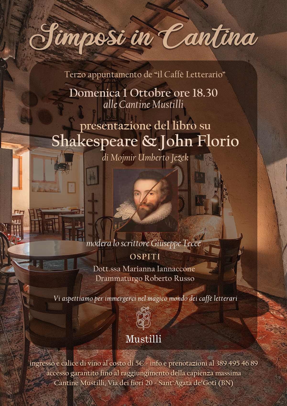Simposi in Cantina - 3° appuntamento de "il caffè letterario": presentazione libro di Mojmir Umberto Ježek su Shakespeare & John Florio 