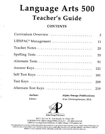 Alpha Omega 5th Grade Lang Arts Teacher Guide