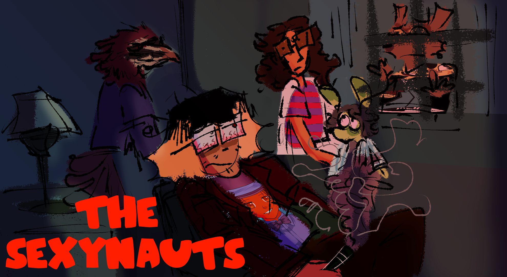 a redraw of a simpsons image replaced with the sexynauts with the text 'the sexynuats' by Martin