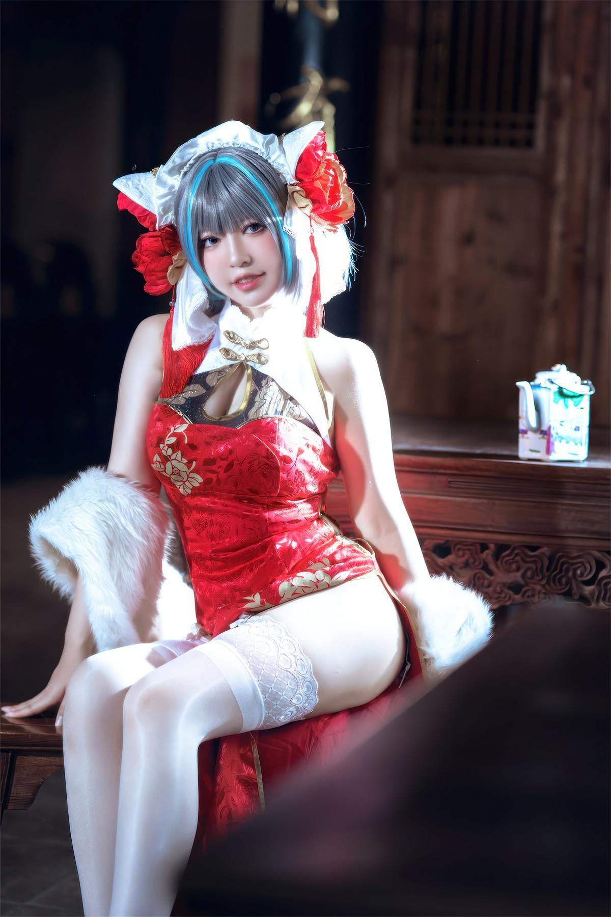 Cosplay 半半子Banbanko 柴郡中华娘旗袍(11)