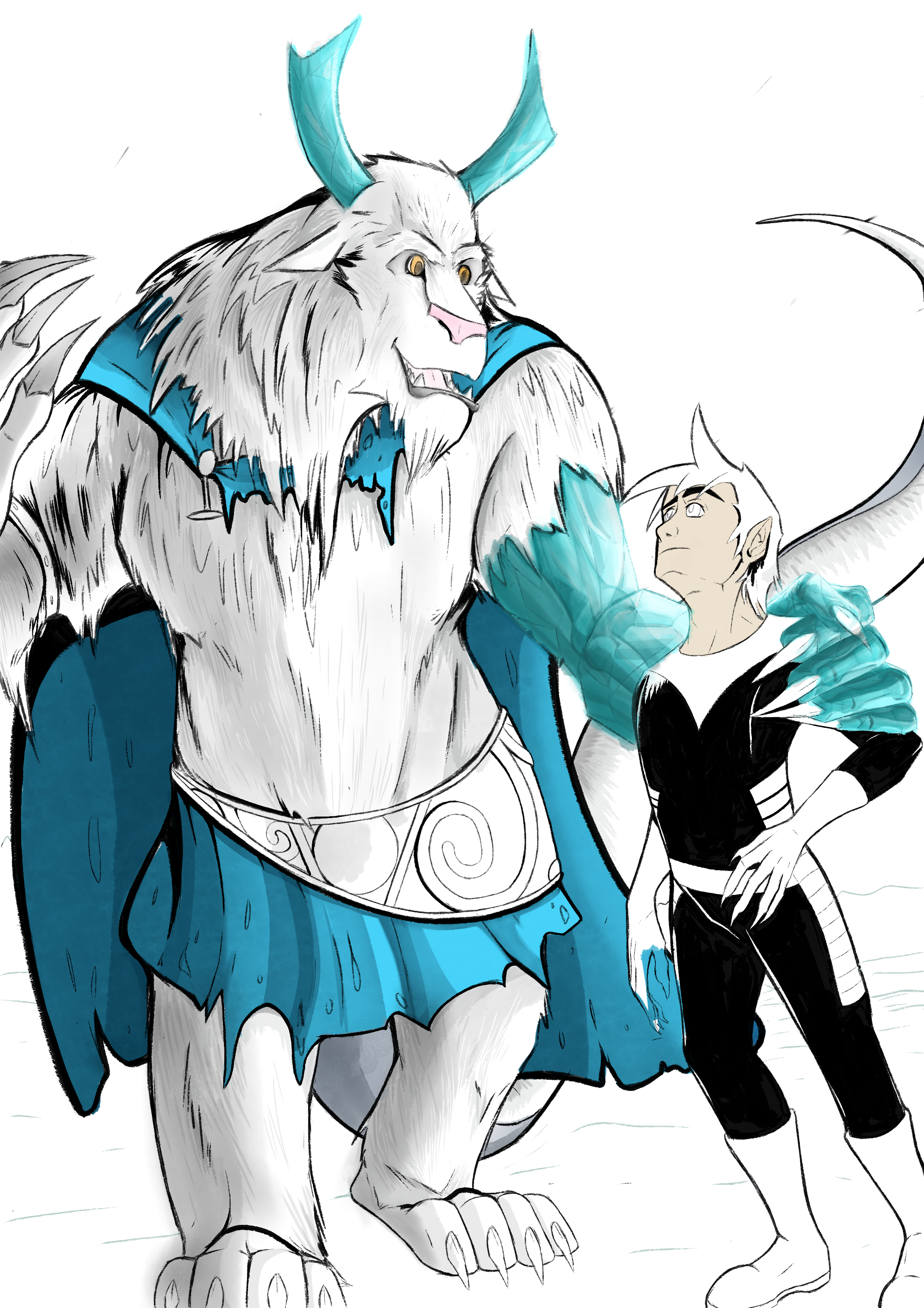 Frostbite talking to Danny animately, while Danny himself looks up at him as he speaks