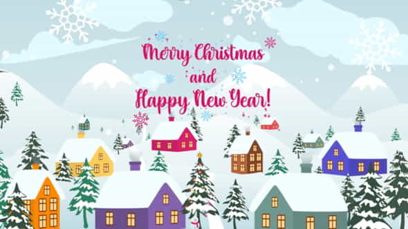 New Year Christmas Village Postcard - VideoHive 35321676