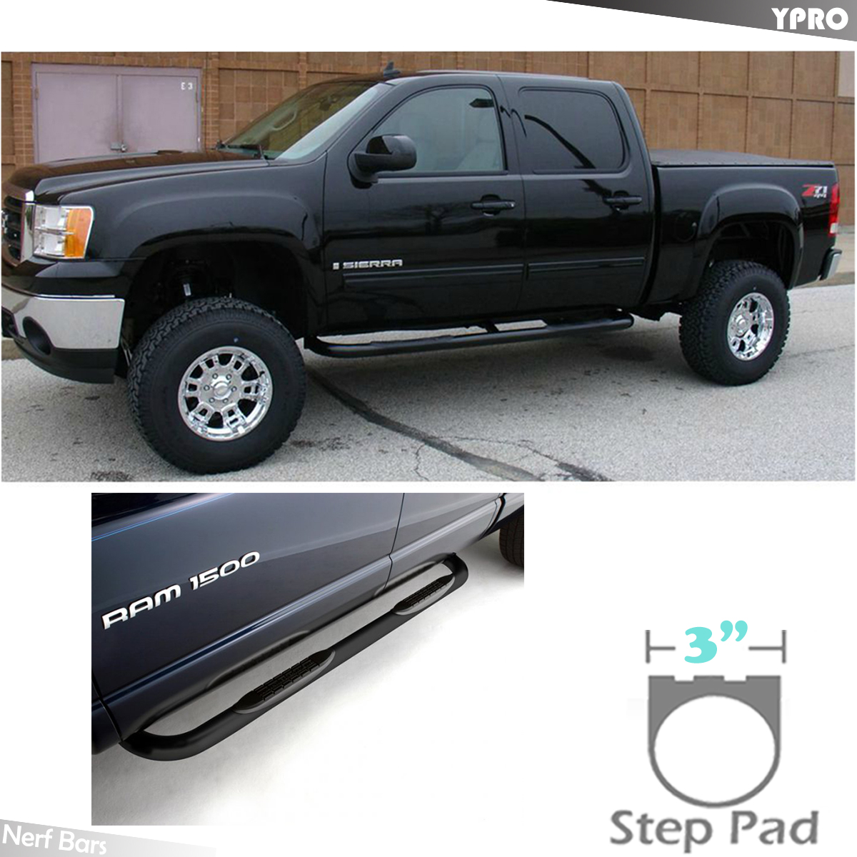 01-18 CHEVY SILVERADO 1500 2500 3500 HD CREW CAB 3/" ROUND NERF BARS SIDE STEPS