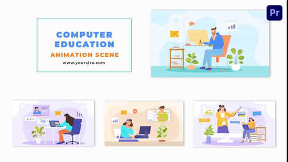 Vector Computer Learning Flat Design Animation Scene - VideoHive 48802818