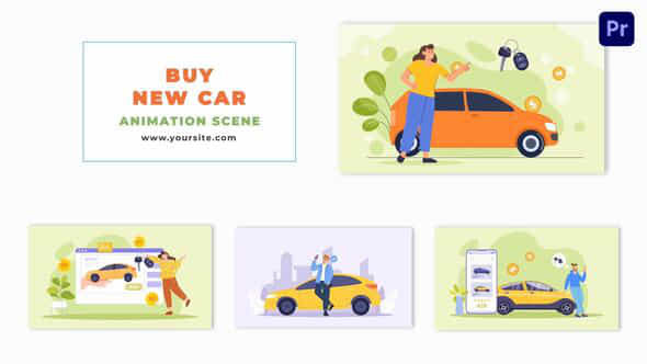 Buying New Car Flat Design Character Animation Scene - VideoHive 48801719