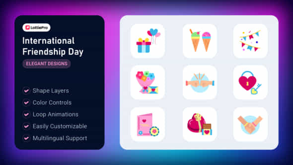 International Friendship Day Animated Icons - VideoHive 53986326