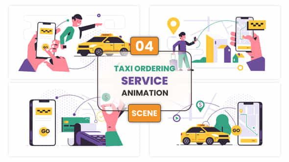 Taxi Ordering Service Animated Scene - VideoHive 53223085