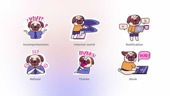 Pug Sticker Pack Stone Pictures Concepts - VideoHive 49000995