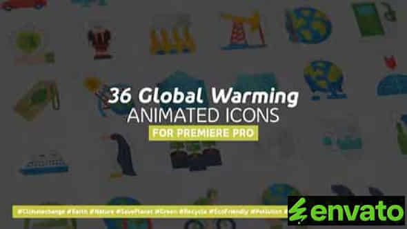 36 Global Warming Modern Flat Animated Icons Mogrt - VideoHive 36825811
