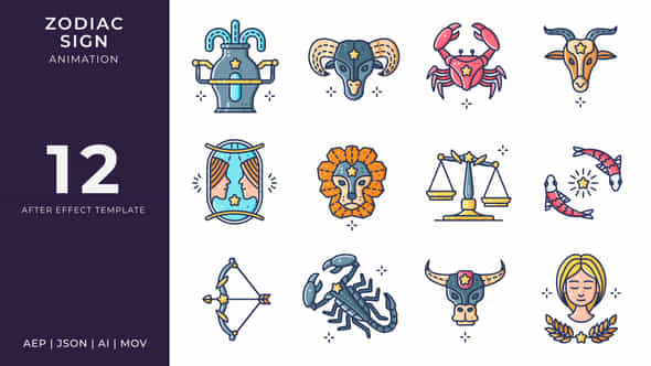 Zodiac Sign Animated Icons After Effects - VideoHive 57932357
