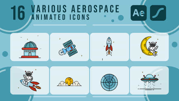 Set Of Aerospace Icon Line Color Vector Icon 2D Animation Video For Astronomy Concept - VideoHive 57713475
