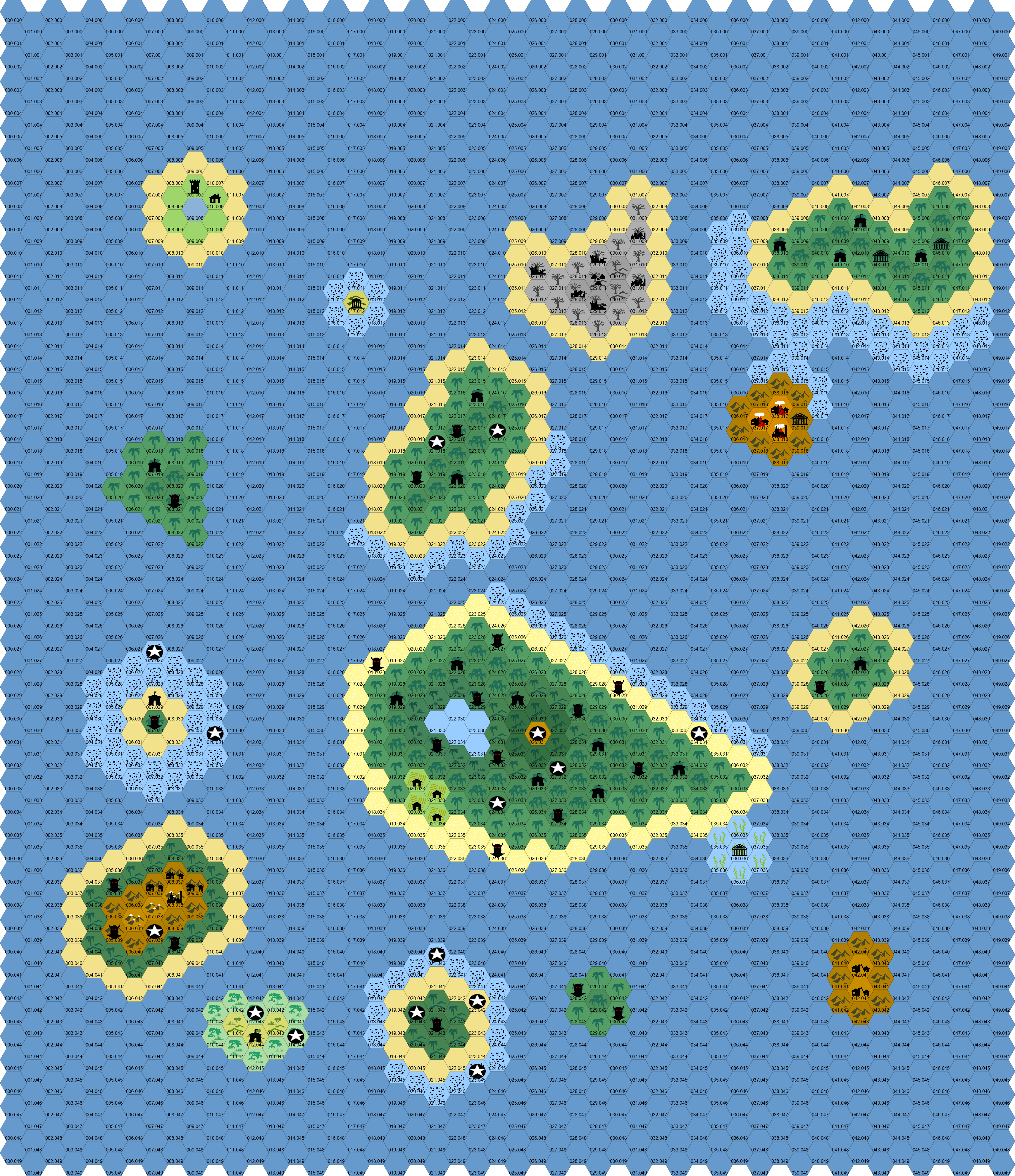 a hex map of an archipelago, made with Worldographer. all craftsdwarfship is of the highest quality