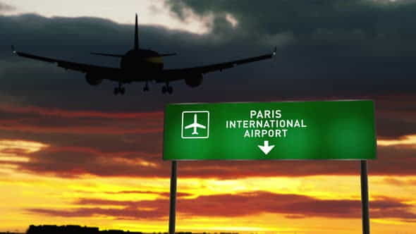 Plane landing in Paris France - VideoHive 29964571